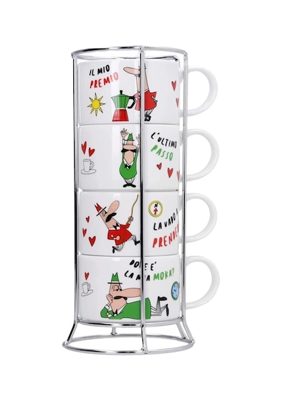 Bialetti - 4'lü İstiflenebilir Cappuccino Fincan Seti - Karma Renkli - Porselen 1.5 L