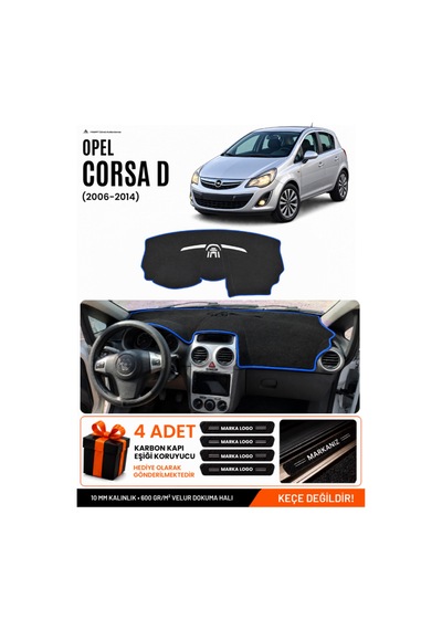 Opel Corsa D 2006-2014 Uyumlu Torpido Koruma, Torpido Örtüsü, Torpido Kılıfı - Siyah Mavi