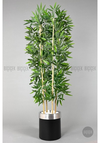 Yapay Bambu Ağacı 140cm Siyah Gümüş Metal Saksıda Siyah-silver