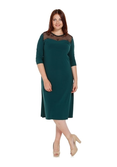 Nidya Moda Büyük Beden Tül Kombin Elbise-4078Ay Yeşil