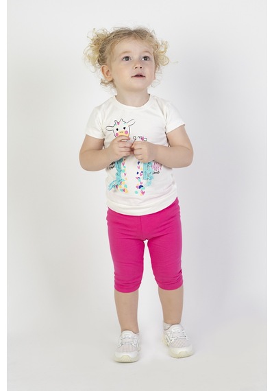 Harika Kids Kız Bebek Kaprili Kısa Kollu Zürafabaskı Yazlık Basic Alt-üst Takım 6-24 Ay 001