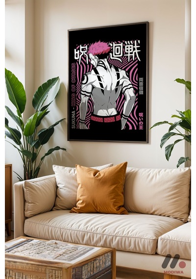 Jujutsu Kaisen Sukuna Poster, Siyah Çerçeveli Duvar Tablosu - Anime Severlere Özel Hediye