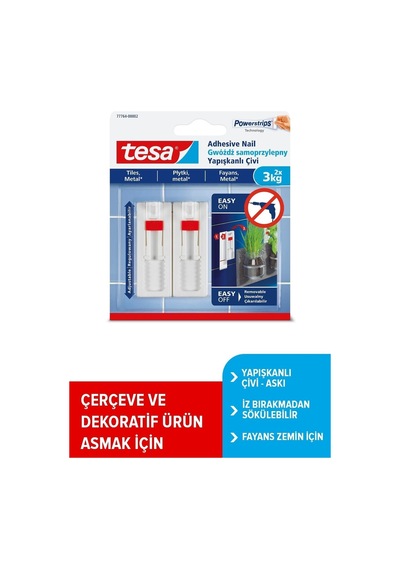 Yapışkanlı Askı - Çivi, İz Bırakmadan Sökülebilir, Fayans Ve Metal Yüzeyler İçin, 3kg X 2 Adet Diğer