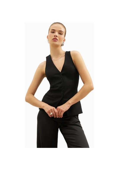Because Of Alice Tailored V - Neck Hourglass Waistcoat V Yaka Kadın Yelek Siyah