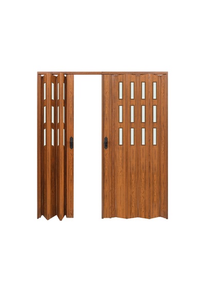 Faran Dekorasyon 170 x 215 Ceviz Renk Camlı Çift Açılım Pvc Akordiyon Kapı - FRNAKMODEL-0-155