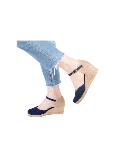 Star Tombis Gerçek Elişi Hasır Dolgu Topuk Keten Hasır Kadın Espadril Handmade Lacivert