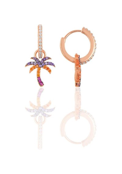 Gümüş Rose Zirkon Taşlı Palmiye Küpe N11.48525
