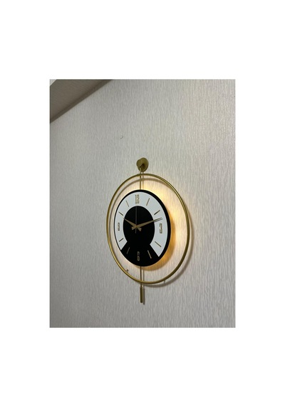 Pey Aksesuar 50x70 Cm Metal Ahşap Ve Işığın Muhteşem Uyumu Duvar Saati Dekoratif Ahşap-m54-gold-siyah-dikkat -beyaz-gold