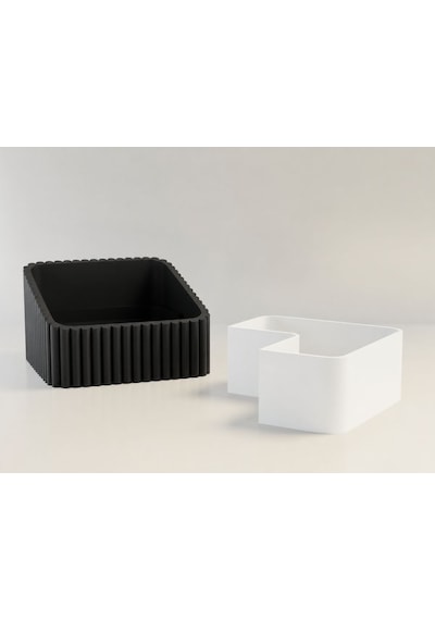 3d Baskı Fıstık Kasesi - Çift Hazneli Kabuk Ayırıcı Sunum Kasesi - Siyah Beyaz