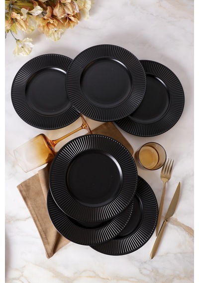 Keramika Mat Siyah Myra Pasta Tabağı 22 Cm 6 Adet 956 Siyah