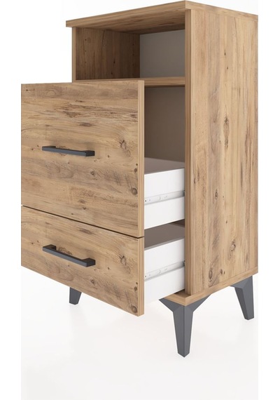Arges Komodin Tek Raflı 2 Çekmeceli 44x30x80 Çam-çam Atlas Çam