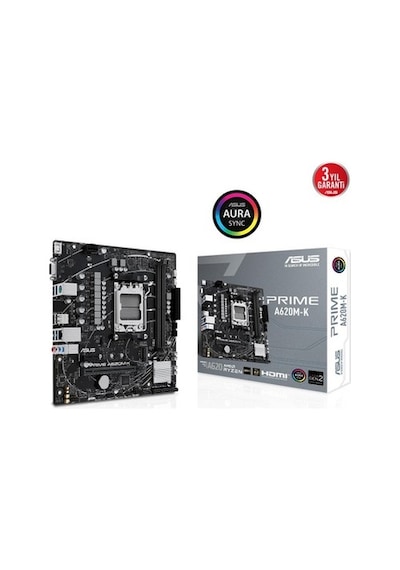Asus Prıme A620m-k Amd A620 Am5 Ddr5 6400 Hdmı, Analog M2 Usb3.2 Aura Rgb