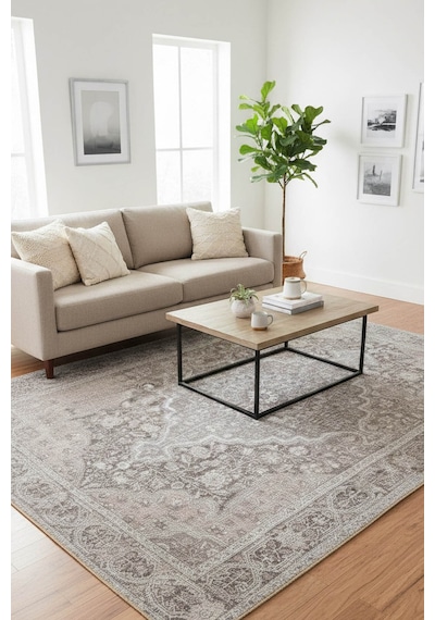 Artloop Stonart Klasik Eskitme Vintage Desenli Otantik Yıkanabilir Gri/kahverengi Halı Al 444 Gri-kahverengi