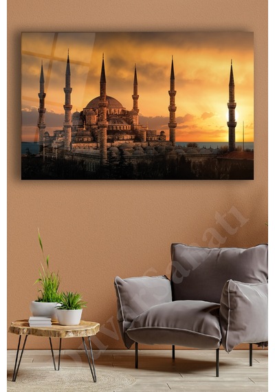 İstanbul Sultan Ahmet Camii Cam Tablo Evlika Ev Ofis Salon Duvar Dekoru Hediyelik Büyük Tablo Dekorasyon