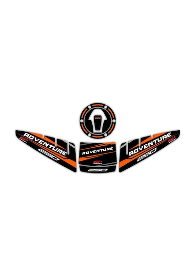 GP Kompozit KTM 250 Adventure 2020-2023 Uyumlu Tank Pad Seti Siyah-Turuncu