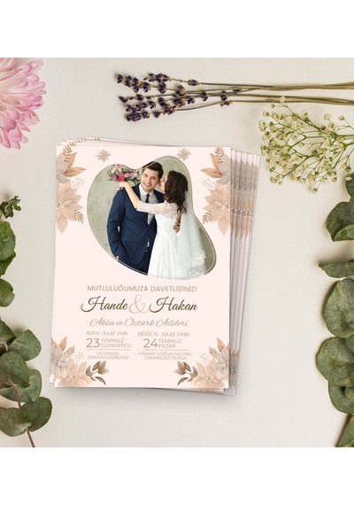 Bk Gift Kişiye Özel Fotoğraflı Düğün Davetiyesi Model 99 100adet