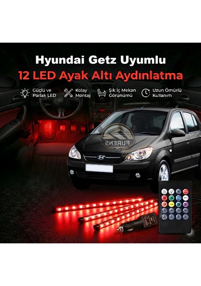 Hyundai Getz Uyumlu Rgb Ayak Altı Led 12 Led Kumandalı Müzik Duyarlı Araç İçi Aydınlatma 7 Renk 12v 1