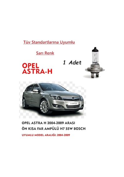 Opel Astra H 2004-2009 Arasıuyumlu Ön Kısa Far Ampülü 1 Adet Sarı
