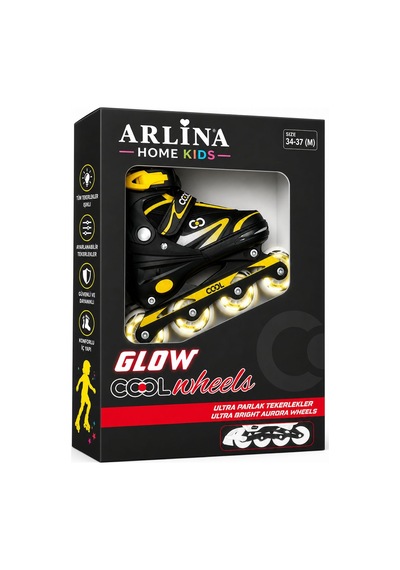 4 Teker Led Işıklı Ayarlana Bilir Glow Paten Sarı 34-37