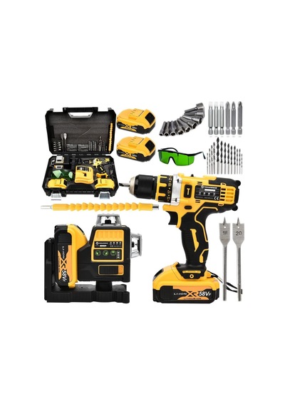 Prohummer Ph190 Akülü 58vf Lazer Terazi Ve Vidalama Matkap Seti Sarı
