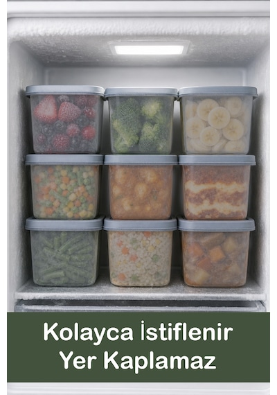 İronika 12'li Sızdırmaz Kapaklı 650 Ml Sosluk Buzluk Kabı Et Tavuk Suyu Ezme Kışlık Hazırlık Kabı Antrasit