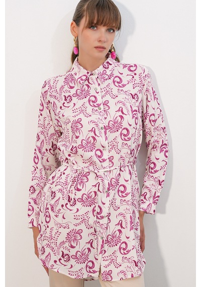Bigdart Kadın Desenli Uzun Gömlek Tunik 5997 - Pembe