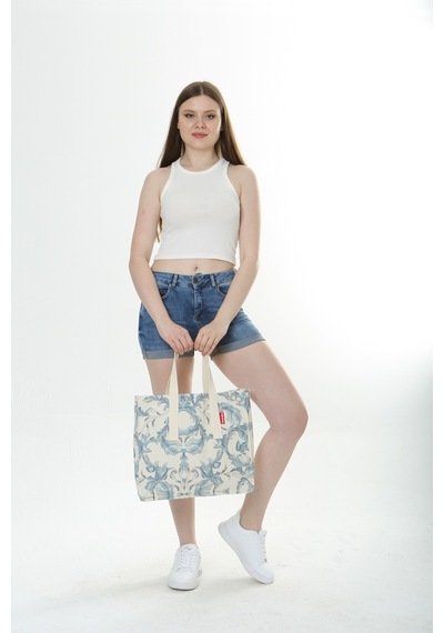 Baghashtag Krem Çiçek Baskılı Gabardin Bez Çanta Krem