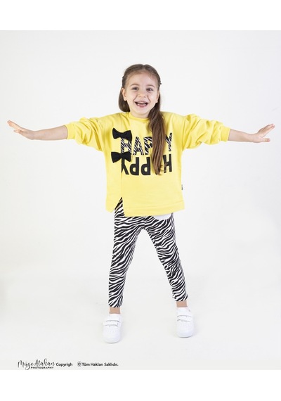Harika Kids Kız Çocuk Pamuklu Zebra Desen Orta Kalınlıkta Taytlı Alt-üst Takım 001