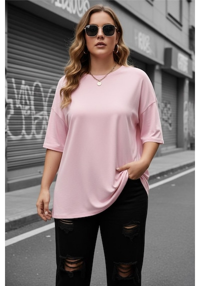 Mily Kadın Büyük Beden Battal Basic Bisiklet Yaka Pamuklu T-shirt Rahat Kesim Unisex Sevgili Kombini Pembe Mily Kadın Büyük Beden Battal Basic Bisiklet Yaka Pamuklu T-shirt Rahat Kesim Unisex Sevgili Kombini Pembe