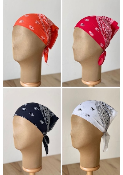 Pamuklu Klasik Desen Unisex 4lü Bandana Seti Renkli Bandana Etnik Desenli A Kalite Bandana Koyu Yeşil