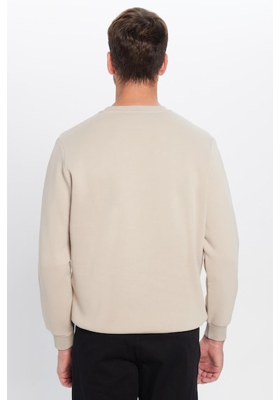 Tudors Unisex Oversize Geniş Kesim Pamuklu Yumuşak Dokulu Polarlı Basic Taş Renk Bisiklet Yaka Sweatshirt-23348 Taş