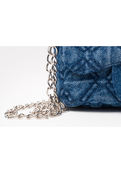 İcone Bag Denim Yıkamalı Kapitone Kadın Çanta, Dikişli Zincir Askılı Günlük Çanta, Kot Çanta Kot Lacivert