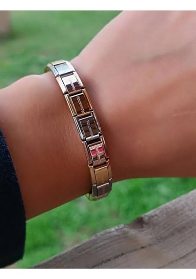 Yazılı Italyan Charm Bilekliği Stainless-steel Gri