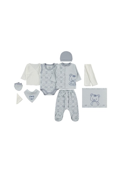 Civil Baby Ayı Baskılı Zıbın Setleri - Mavi Açık Mavi