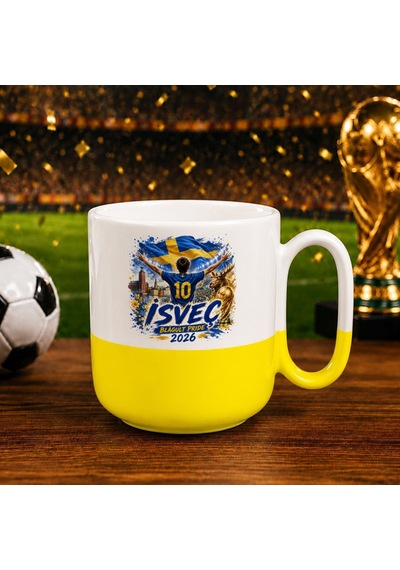Bk Gift İsveç Taraftar Temalı 2026 Dünya Kupası Tasarımlı Sarı Joyful Kupa Bardak Beyaz