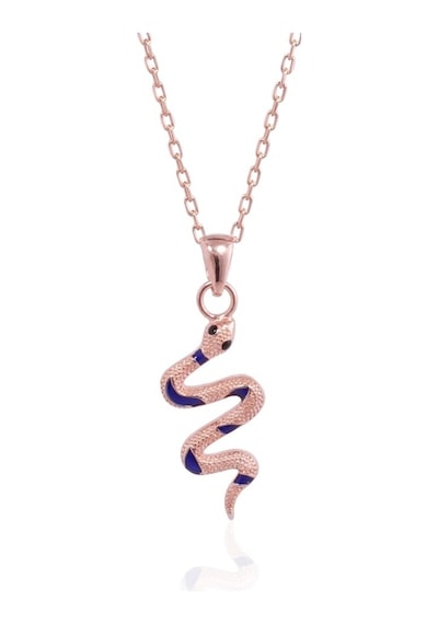 Minamis Silver Lacivert Mineli Yılan Kolye-2185