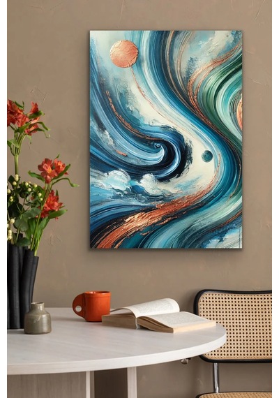 Turuncu Yeşil Mavi Soyut Kanvas Tablo 70x100cm Çok Renkli