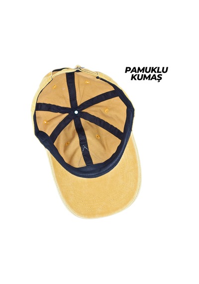 Perlotus Vintage Yıkamalı Pamuk Şapka Dört Yapraklı Yonca Nakışlı Sarı Sarı