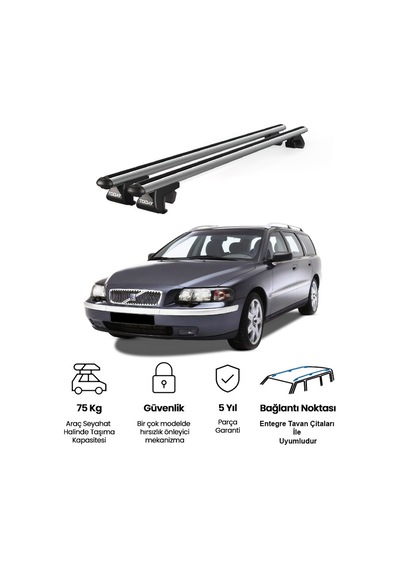 Venüs Volvo V70 1997-2007 Uyumlu Gri Ara Atkı Port Bagaj Tavan Barı