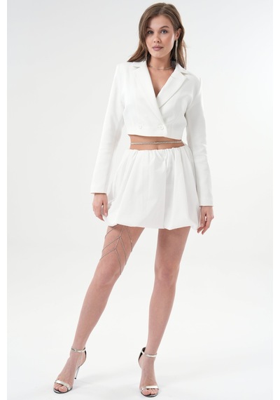 Saade Beyaz Kruvaze Crop Blazer Ceket Beyaz