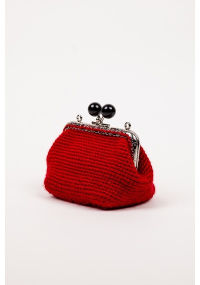 Fabric Craft Bag Bozuk Para Cüzdanı Merserize Pamuk Klipsli Örgü Kırmızı