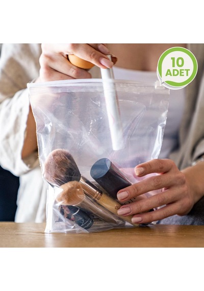 Fermuarlı Organizer Poşet 10 Adet 20x20+5 Cm Şeffaf