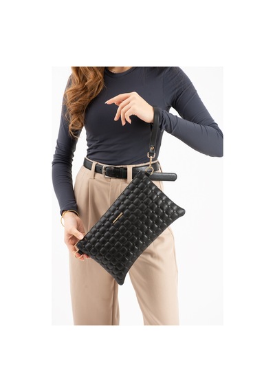 Sanmorris Kadın Suni Deri Siyah Mat Ayarlanabilir Çapraz Ve El Askılı Portföy, Clutch Çanta Siyah