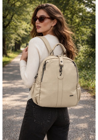 Just Polo Kadın Günlük Şık Ve Fonksiyonel Model Çok Bölmeli Sırt Çantası 377039gny Krem