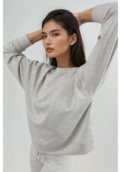Hiccup Busem Rahat Kesim Bisiklet Yaka Modal Sweatshirt Açık Gri