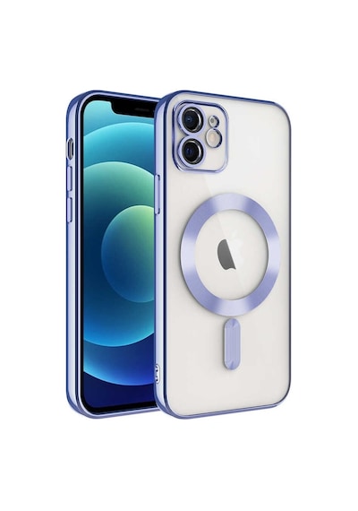 Apple Uyumlu  iPhone 12 Mag Safe Özellikli Lens Korumalı Logo Gösteren Şeffaf Silikon Kılıf - Gold