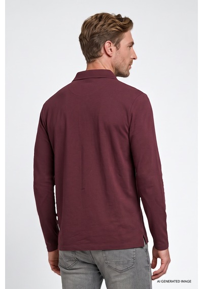 Ac&Co / Altınyıldız Classics Erkek Bordo %100 Pamuk Standart Fit Normal Kesim Polo Yaka Sweatshirt