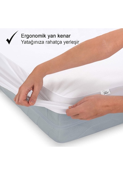 %100 Pamuklu Kapitone Sıvı Geçirmez Yatak Koruyucu Alez Fitted Full Kenar 160x200 Cm Beyaz