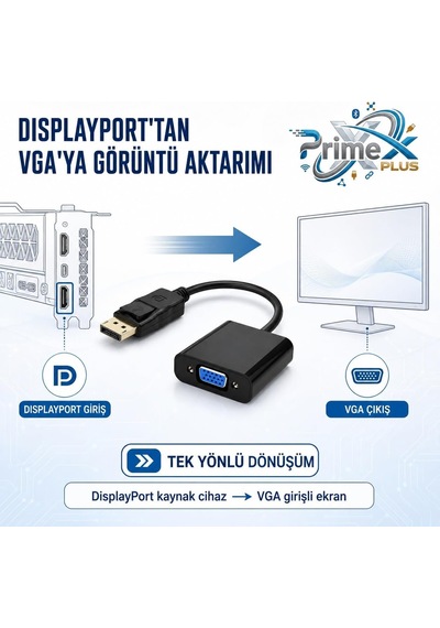 Lexroo Px-1320 Displayport To Vga Aktif Dönüştürücü, Dp Erkek To Vga Dişi Görüntü Çevirici Adaptör