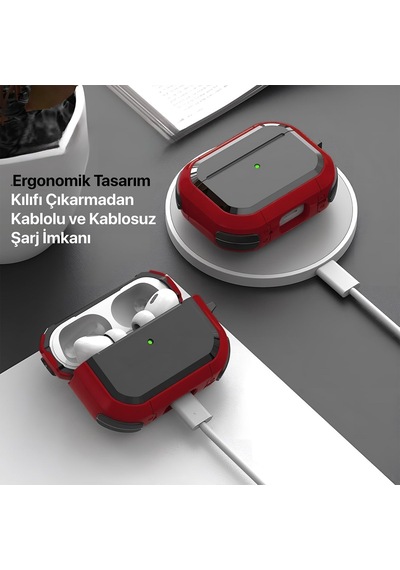 Airpods Pro 3 İle Uyumlu Armor Serisi Darbelere Karşı Ultra Güçlü Koruma Fiber Karbon Arka Tasarım Kılıf Kırm Diğer